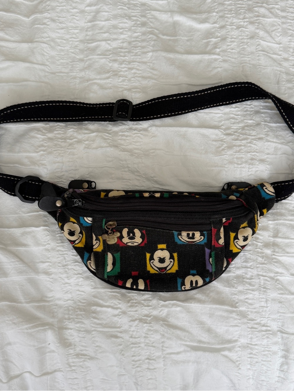 Disney Black Waist Bag with Multicolor Mickey Faces